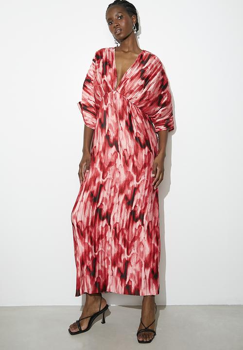 VELVET - Dolman sleeve pleated maxi dress - Red Diffusion Watercolour