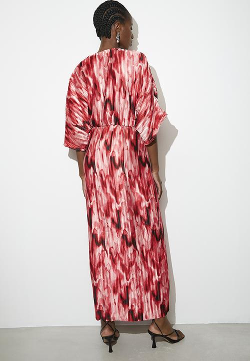 VELVET - Dolman sleeve pleated maxi dress - Red Diffusion Watercolour