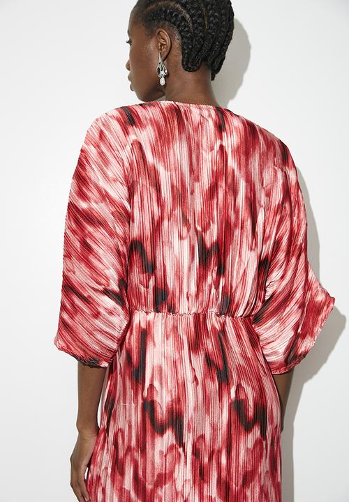 VELVET - Dolman sleeve pleated maxi dress - Red Diffusion Watercolour