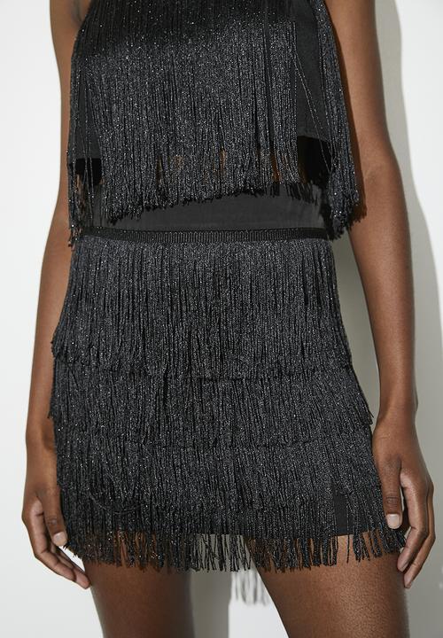 VELVET - Metallic fringe mini -  black