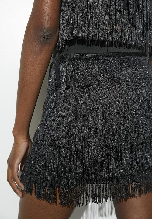 VELVET - Metallic fringe mini -  black