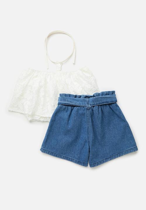 Pop Candy - Top & shorts set - blue & white