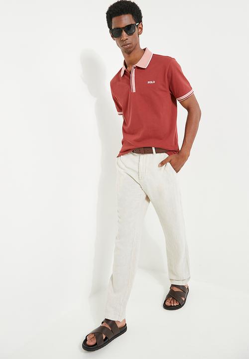 POLO - Vish  Jacquard Short Sleeve Golfer - Brick