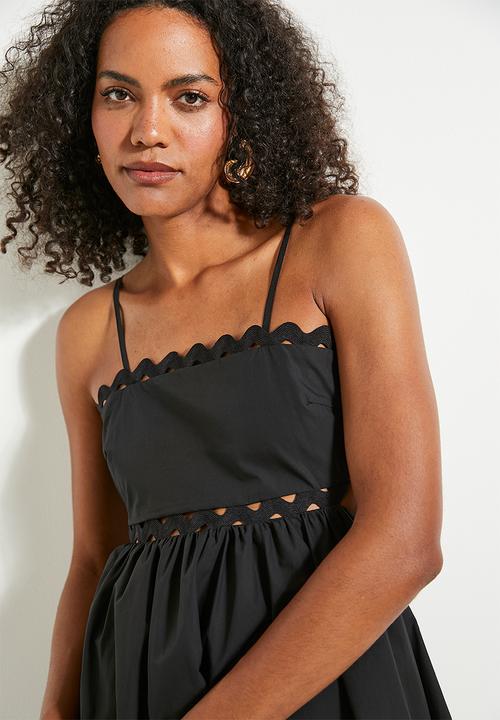 MILLA - Mini skater dress with trimming - black