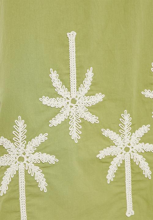 edit - Puff sleeve embroidery dress - green