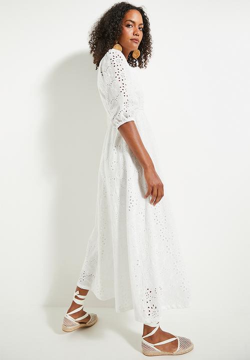 edit - Button thru anglaise shirt dress with belt - ivory