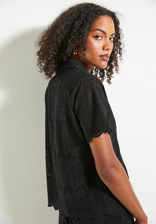 Superbalist - Co-ord short sleeve anglaise shirt - black