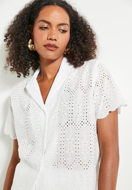 Superbalist - Co-ord short sleeve anglaise shirt - white