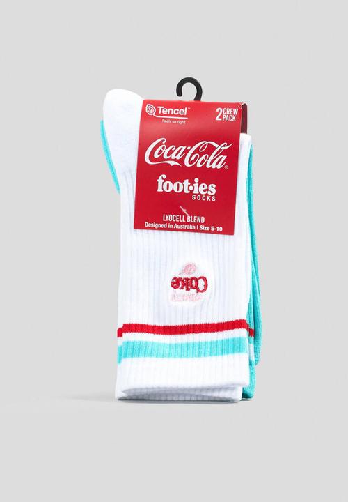 Foot-ies - Cherry coke embroidery sneaker sock 2 pack - white & sky 