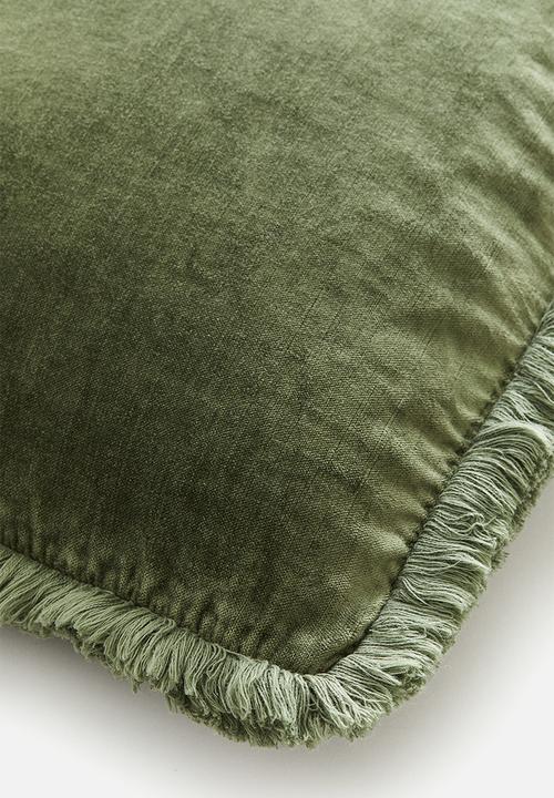 H&M - Fringed velvet cushion cover - green