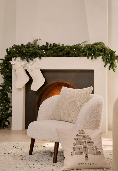 H&M - Printed cotton cushion cover - beige/gift tree