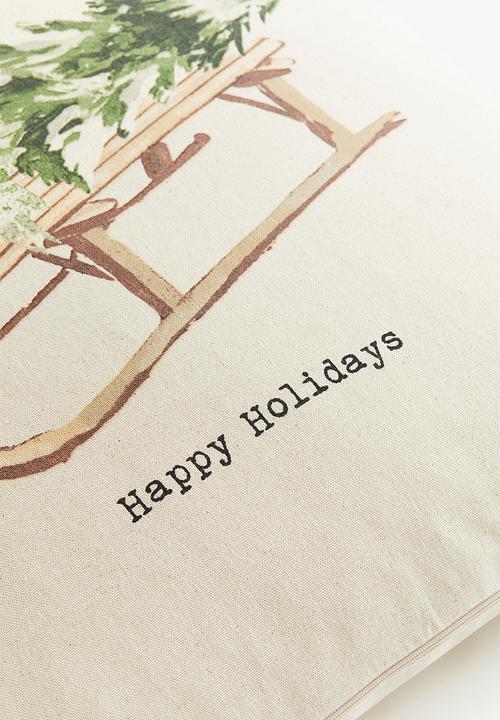 H&M - Printed cotton cushion cover - beige/sledge