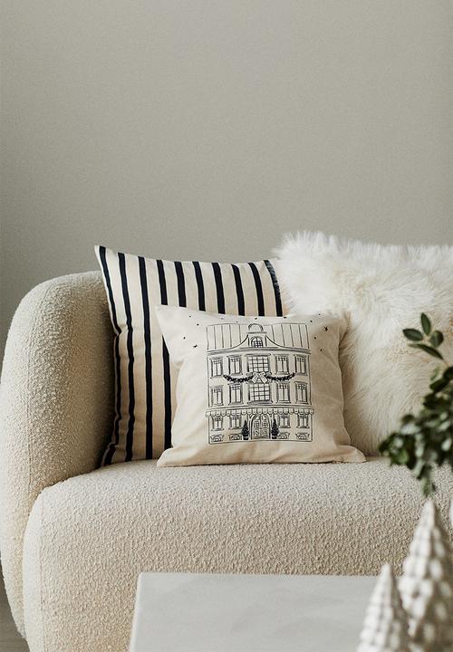 H&M - 2 Pack cotton cushion covers - light beige/house