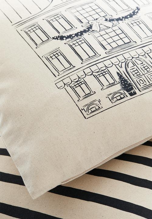 H&M - 2 Pack cotton cushion covers - light beige/house