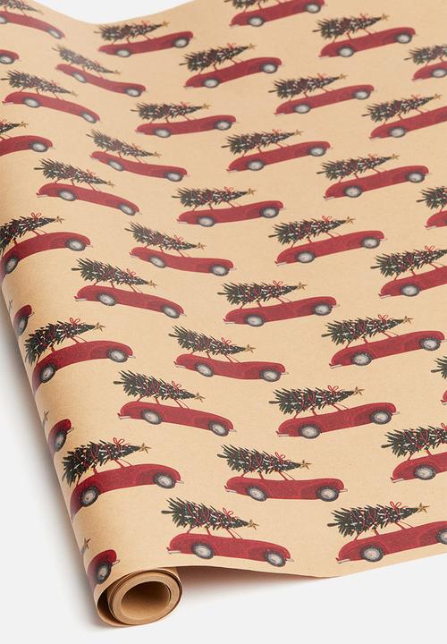 Gift wrap - beige/cars