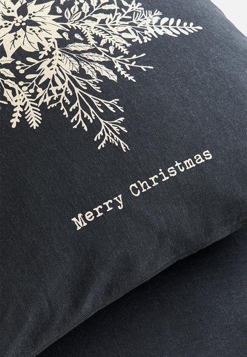 H&M - 2 Pack cotton cushion covers - black/merry christmas