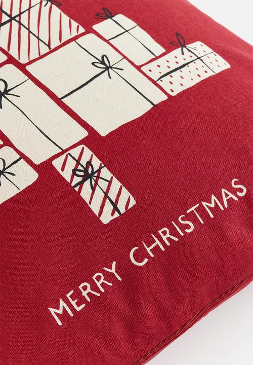 H&M - Printed cotton cushion cover - red/gift tree