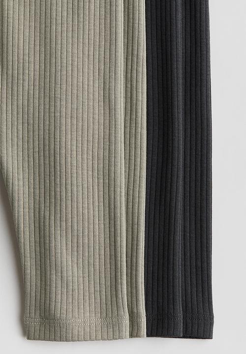 H&M - 2-Pack leggings - dark grey & khaki green