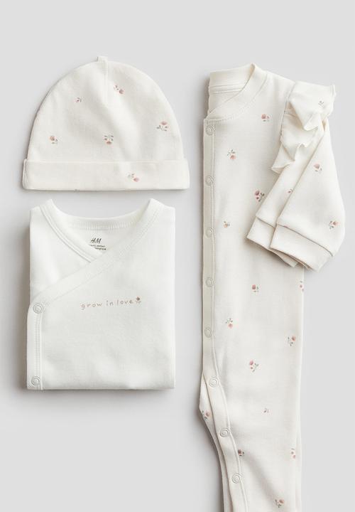 H&M - 3-Piece cotton jersey gift set - cream floral