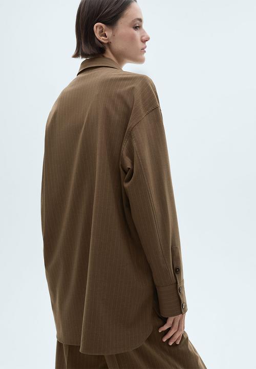MANGO - Overshirt Stripe - Dark Green
