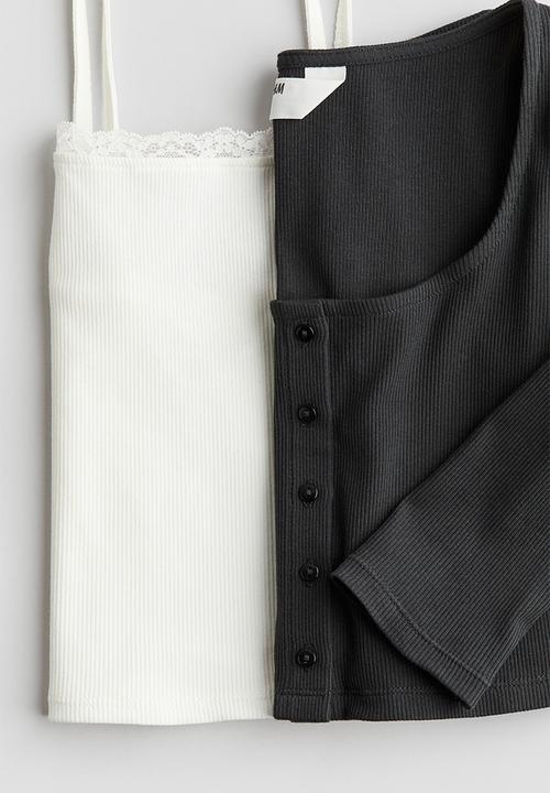 H&M - 2-Piece cardigan and top set - dark grey white