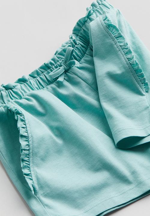 H&M - Patterned paper bag shorts - turquoise