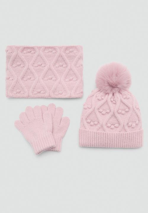 MANGO - Beanie rombus - light pastel pink