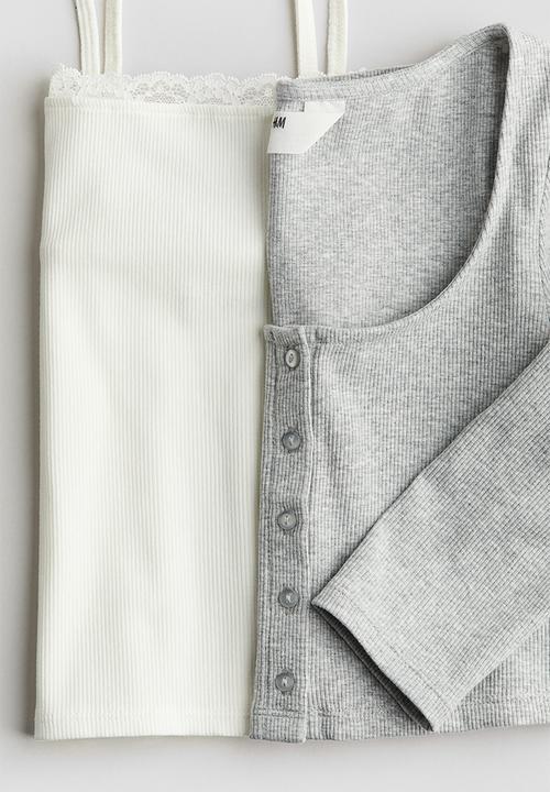 H&M - 2-Piece cardigan and top set - light grey marl white