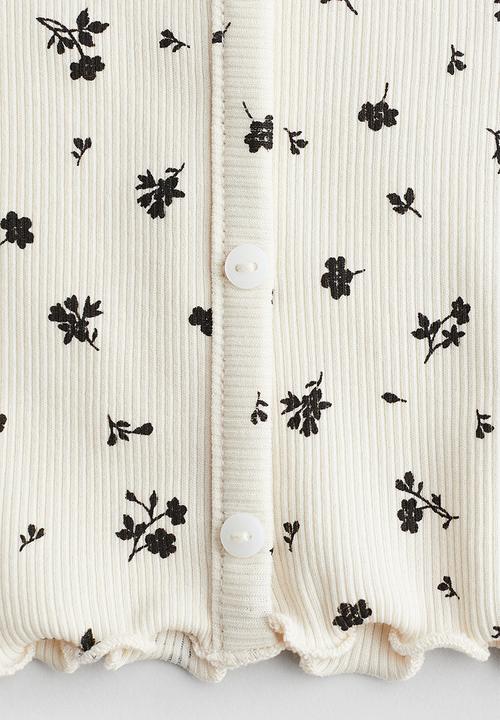H&M - Ribbed cotton T-shirt - white/floral