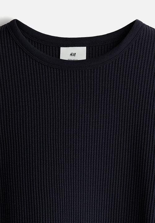 H&M - Regular fit waffled T-shirt - navy blue 