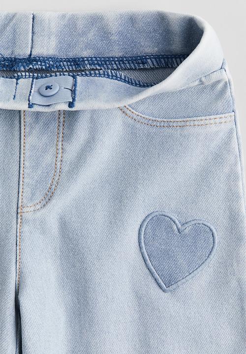 H&M - Wide denim-look trousers - light blue/hearts