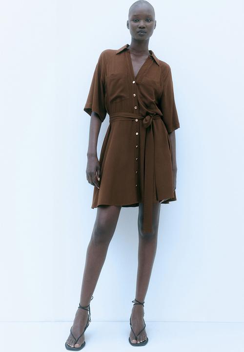 H&M - Tie-belt shirt dress - dark khaki green