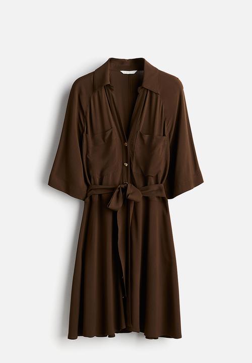 H&M - Tie-belt shirt dress - dark khaki green