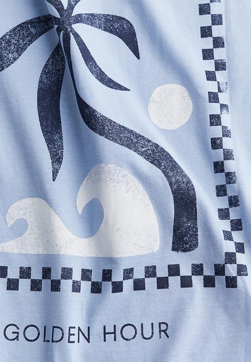 H&M - Oversized printed T-shirt - light blue malibu