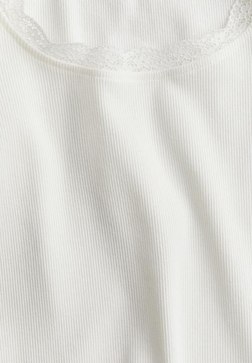 H&M - Lace-detailed jersey top - white