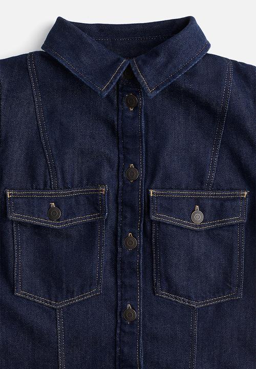 H&M - Tie-belt denim dress - dark denim blue