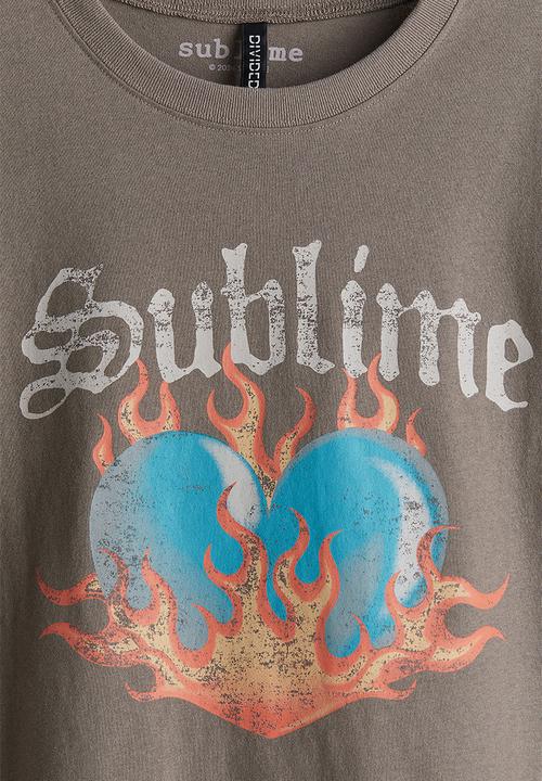 H&M - Printed T-shirt - dark greige sublime