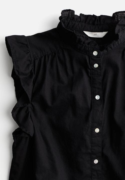 H&M - Linen-blend blouse - black