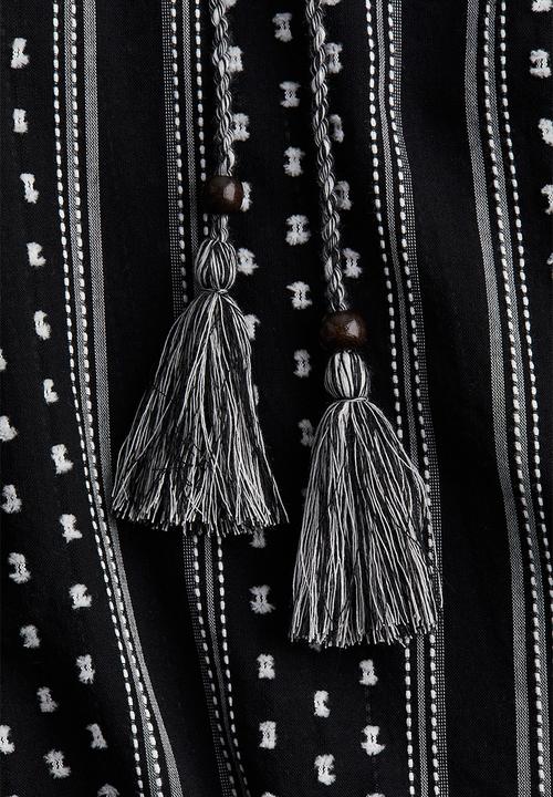 H&M - Drawstring-detail cotton blouse - black/striped