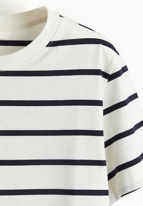 H&M - Cotton T-shirt dress - white/black striped 