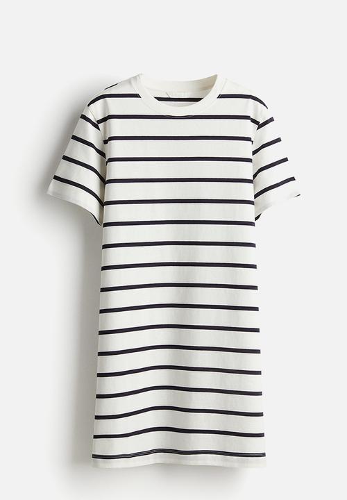 H&M - Cotton T-shirt dress - white/black striped 