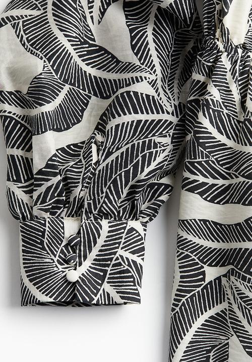 H&M - Tie-belt dress - white/black patterned