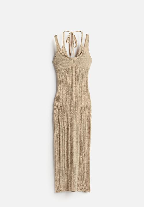 H&M - Double-layered ladder-stitch-look dress - beige
