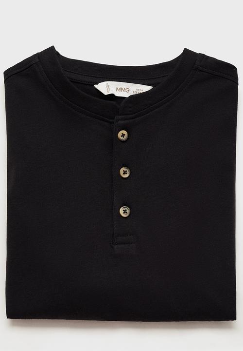 MANGO - T-shirt henley71 - black