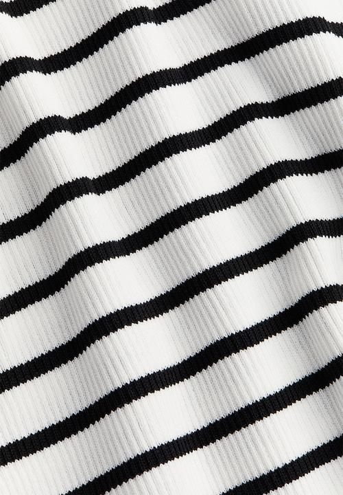 H&M - Flared-skirt rib-knit dress - white/striped