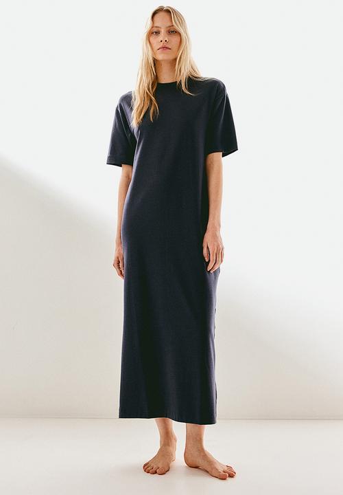 asymmetric off shoulder dress Women's T-Shirt Dress with Open Back 3XL / Black and White Stripes main image 1