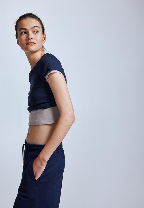 H&M - 2-Pack T-shirts - light greige & navy blue
