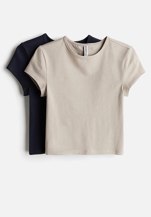 H&M - 2-Pack T-shirts - light greige & navy blue