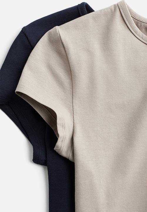 H&M - 2-Pack T-shirts - light greige & navy blue