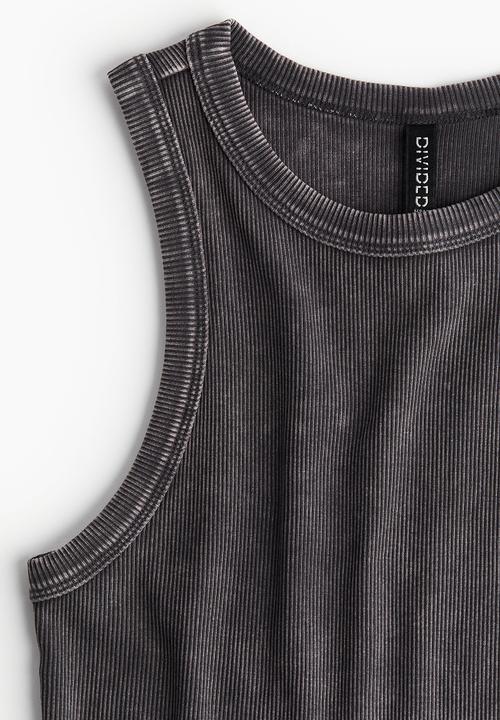H&M - Ribbed vest top - dark grey/washed